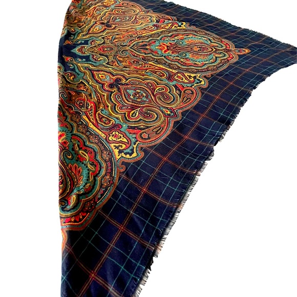 Large Navy and multi color scarf/wrap - Picture 3 of 5